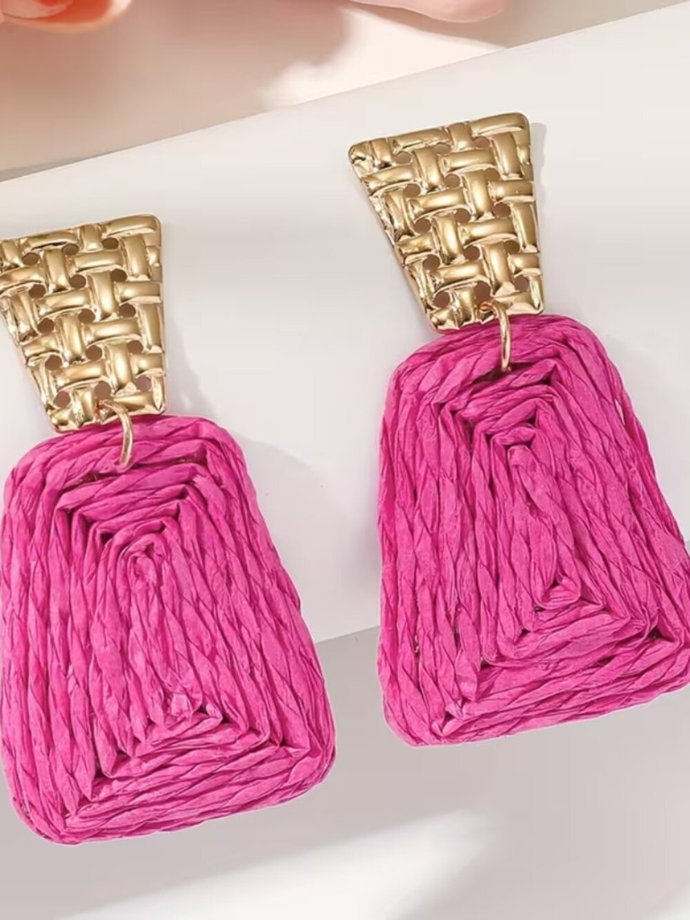 Pink & Gold Raffia‎ Statement Dangle Earrings (NEW & CUTE!)